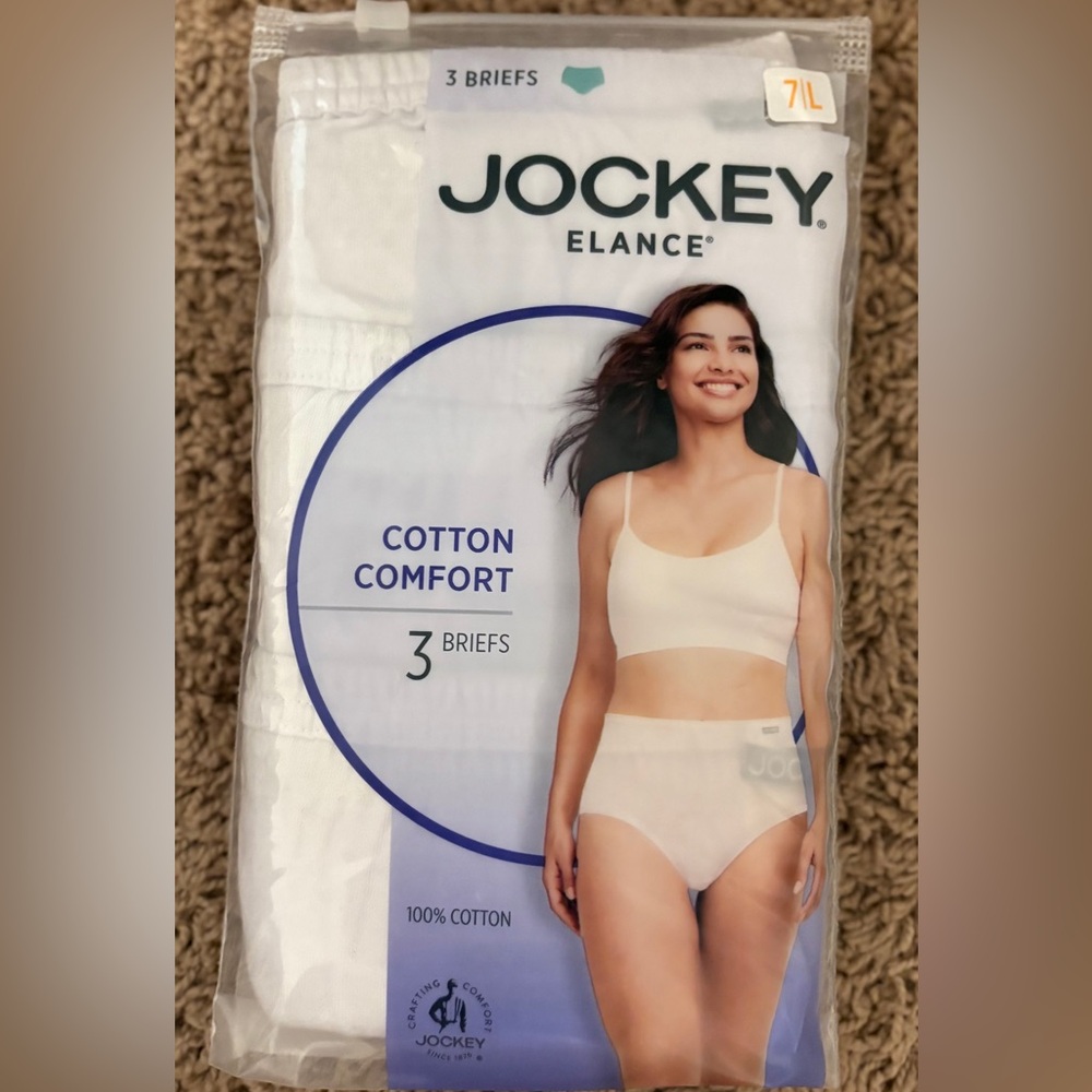 Jockey Elance Women Size 7/L 100% Cotton Comfort Briefs 3-Pack Full Coverage NWT